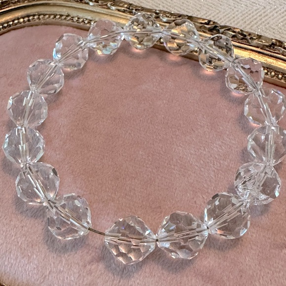 Vintage Faceted High Quality Crystal Bangle Bracelet Unique Cut Beaded Wire - Picture 7 of 9